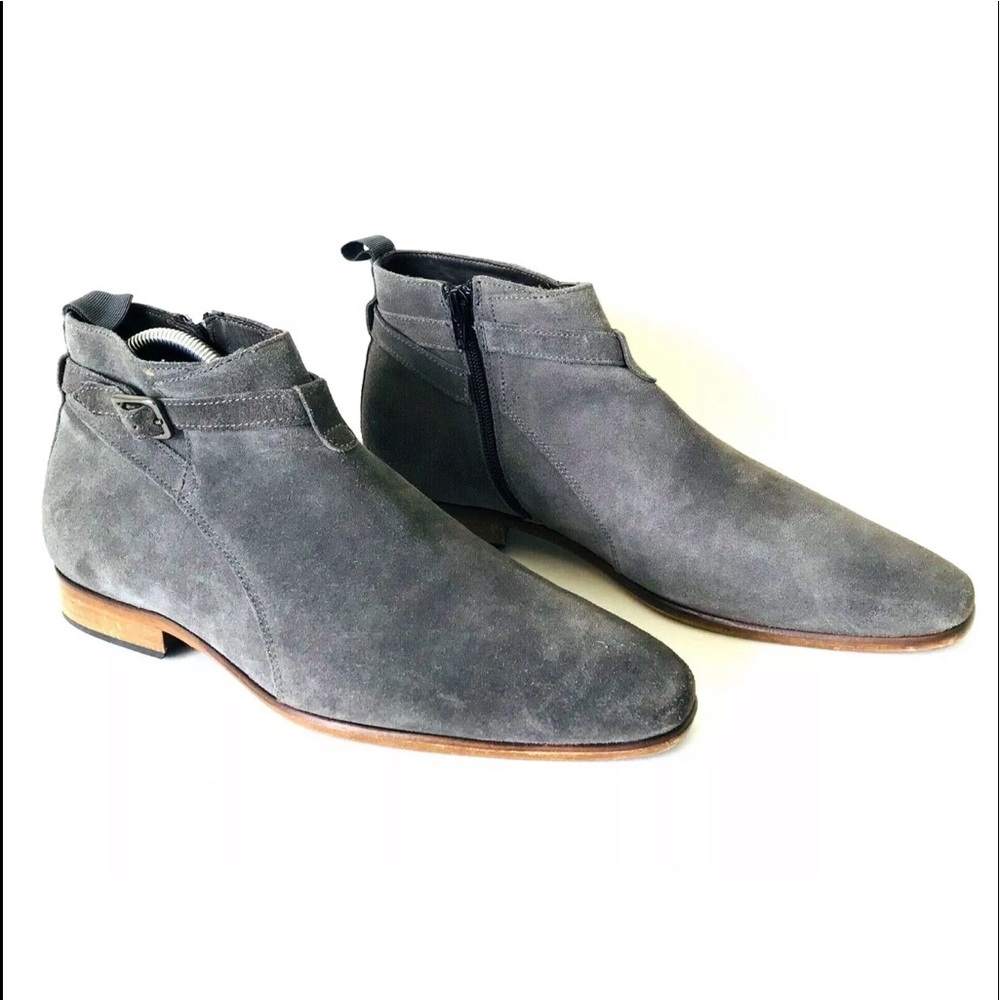 Minelli Mens Gray Suede Zip Up Pointed Toe Boots